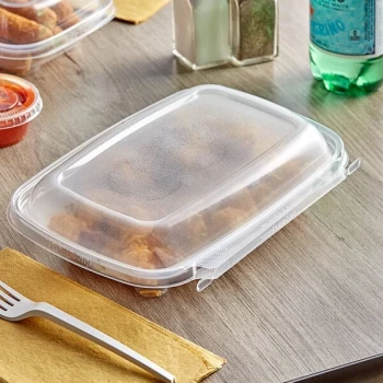 Inline Plastics Safe-T-Chef 35 oz. Tamper-Resistant, Tamper-Evident Rectangular Hinged Container with Dome Lid - 128/Case