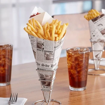 Carnival King 20 oz. News Print Square Cardboard Fry Cone - 500/Case