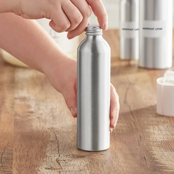 250 mL Silver Aluminum Bottle with Lid - 200/Case