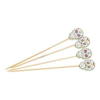 TableCraft 4 1/2" Sugar Skull Bamboo and Pinewood Decorative Food / Cocktail Pick - 1,200/Case