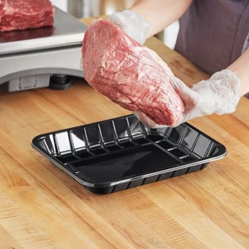 CKF 86570 (#8DP) 5 15/16" x 8 3/8" x 1 1/8" Black PET Plastic Meat Tray - 300/Case