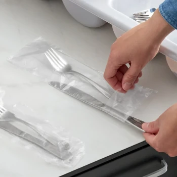 Choice 3 1/2" x 10" Unprinted Plastic Deli / Silverware Saddle Bag with Flip Top - 2,000/Case