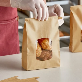 Bagcraft 2 lb. Natural Stand-Up Bakery Bag with Window and Tin Tie Closure - 500/Case