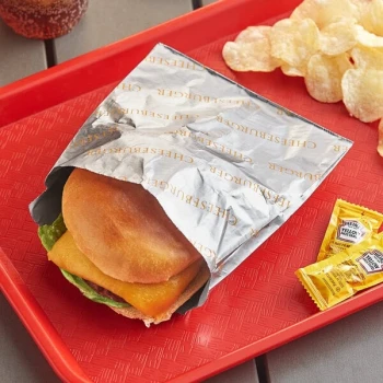 Bagcraft 6" x 3/4" x 6 1/2" Printed Foil Cheeseburger Bag - 1,000/Case