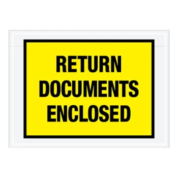 Lavex 5 1/2" x 7 1/2" 2 Mil Yellow Full Face Printed Polyethylene Return Documents Enclosed Envelope - 1,000/Case