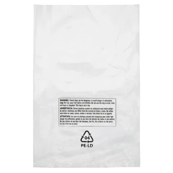 Lavex 12" x 18" Clear Polyethylene Layflat Bag with Suffocation Warning Label and 2 Mil Thickness - 1,000/Case