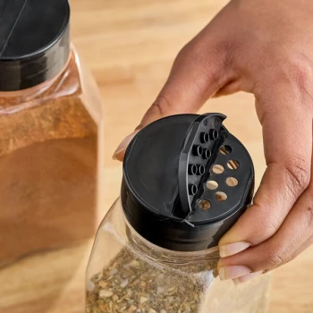 53/485 Black Dual-Flapper Induction-Lined Spice Lid with 7 Holes - 875/Case