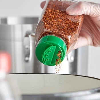 53/485 Green Dual-Flapper Induction-Lined Spice Lid with 3 Holes - 100/Pack