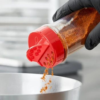 63/485 Red Dual Flapper Spice Lid with 7 Holes - 100/Pack