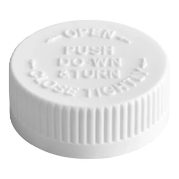 38/400 White Child-Resistant Cap with Pressure Sensitive Liner and Instruction Text - 1,500/Case