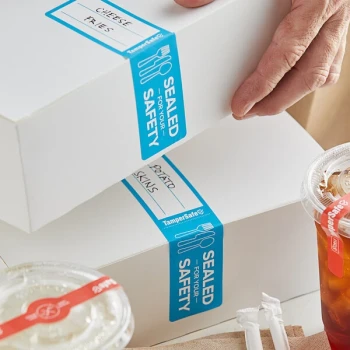 Choice TamperSafe 1 1/2" x 6" Sealed For Your Safety Blue Paper Tamper-Evident Label - 250/Roll