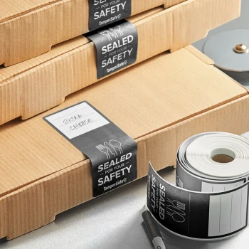 Choice TamperSafe 2 1/2" x 6" Sealed For Your Safety Black Paper Tamper-Evident Label - 250/Roll