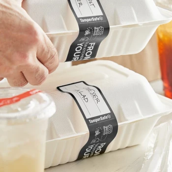 Choice TamperSafe 1 1/2" x 6" From Our Kitchen To Yours Black Paper Tamper-Evident Label - 250/Roll