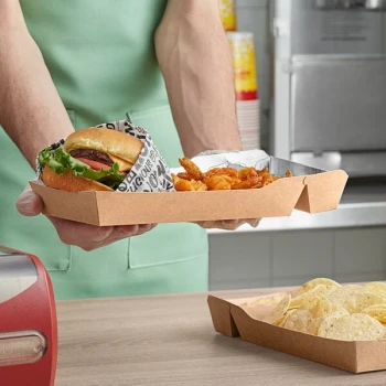 Carnival King 10 lb. Large Two-Compartment Foiled Paper Food Tray 10" x 4 3/4" x 1 3/8" - 500/Case