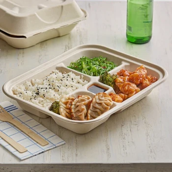 World Centric 5-Compartment Compostable Fiber Bento Box - 300/Case
