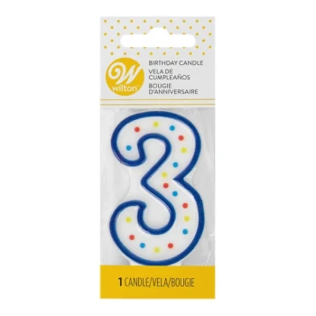 Wilton Blue Polka Dot "3" Candle