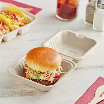 World Centric 6" x 6" x 3" Compostable Fiber Burger Clamshell with Leaf Plus - 500/Case