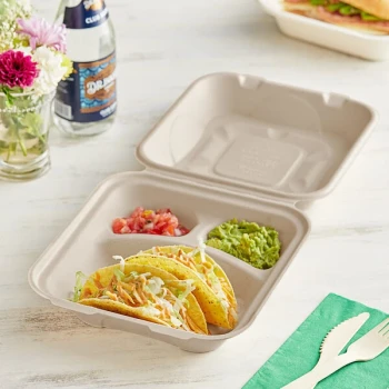 World Centric 8" x 8" x 3" 3-Compartment Compostable Fiber Clamshell with Leaf Plus - 300/Case