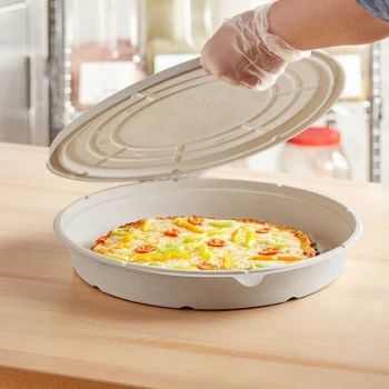 World Centric 12" Compostable Fiber Round Clamshell Pizza Container - 100/Case