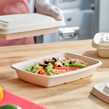Tellus Products 24 oz. Compostable Rectangular Fiber Take-Out Container - 300/Case