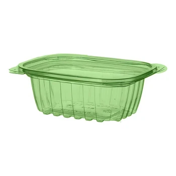 Eco-Products Veridian 12 oz. Compostable Rectangular Green PLA Plastic Deli Container with Flat Lid - 300/Case