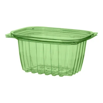 Eco-Products Veridian 16 oz. Compostable Rectangular Green PLA Plastic Deli Container with Flat Lid - 300/Case