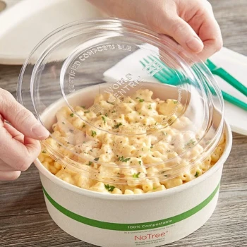 World Centric Clear Compostable PLA Lid for 16-32 oz. Fiber Bowl and 42 oz. NoTree Wide Paper Bowl - 300/Case