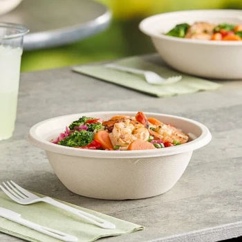 World Centric 24 oz. Compostable Fiber Take-Out Bowl with Leaf Plus - 500/Case