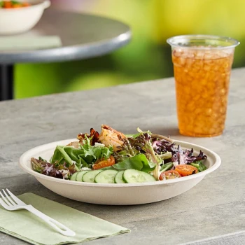 World Centric 36 oz. Compostable Shallow Fiber Take-Out Bowl - 300/Case