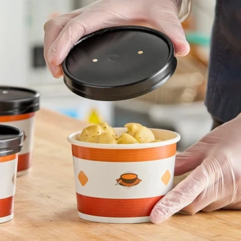 Choice 12 oz. Double Poly-Coated Paper Soup / Hot Food Cup with Black Vented Paper Lid - 250/Case