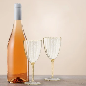 Posh Setting 7 oz. Gold Glitter 1-Piece Plastic Wine Goblet - 96/Case