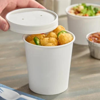 Choice 16 oz. Double Poly-Coated White Paper Food Cup with Vented Paper Lid - 25/Pack