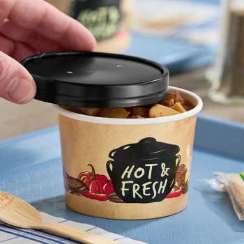 Choice 12 oz. Medley Double Poly-Coated Paper Soup / Hot Food Cup with Vented Paper Lid - 25/Pack