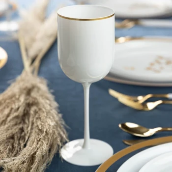 Posh Setting 12 oz. Round White Plastic Wine Goblet with Gold Rim - 60/Case