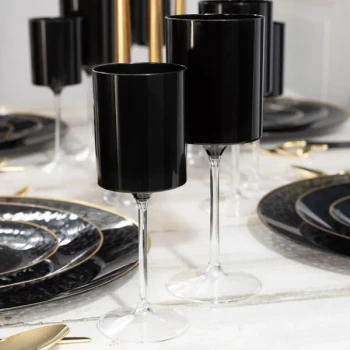 Posh Setting 9 oz. Two-Toned Black and Clear Plastic Wine Goblet - 60/Case