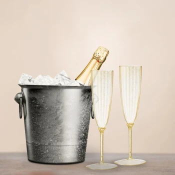 Posh Setting 6 oz. Gold Glitter 1-Piece Plastic Champagne Flute - 96/Case