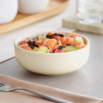 Acopa Pangea 10 oz. Fog White Matte Porcelain Nappie Bowl - Sample