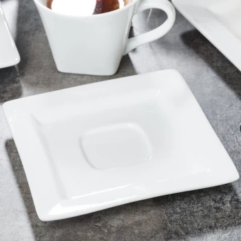 Libbey Slate 5 7/8" Ultra Bright White Wide Rim Square Porcelain Saucer with Well Ring - Sample