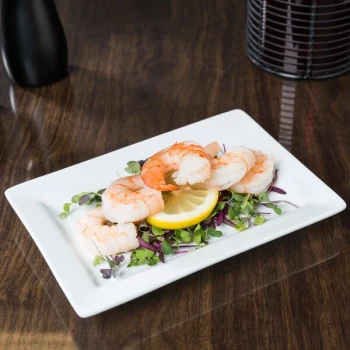Libbey Slate 8" x 5 5/8" Ultra Bright White Wide Rim Rectangular Porcelain Plate - Sample