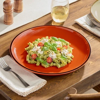 Acopa Keystone 12 1/2" Sedona Orange Stoneware Coupe Plate - Sample