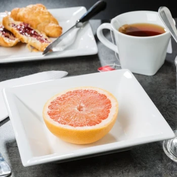 Libbey Slate 12 oz. Ultra Bright White Wide Rim Square Porcelain Grapefruit Bowl - Sample