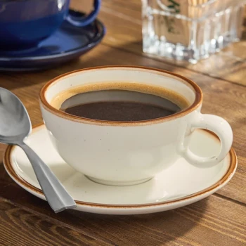 Acopa Keystone 8 oz. Vanilla Bean Porcelain Low Cup - Sample