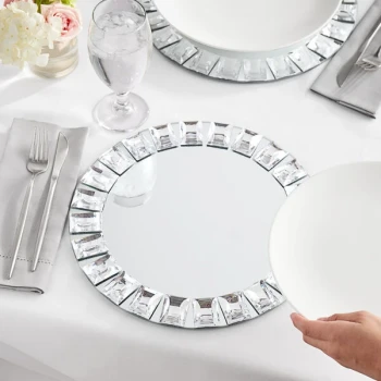 Acopa 13" Round Large Jeweled Glass Mirror Charger Plate - Sample