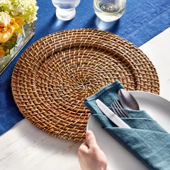 Acopa 13" Round Auburn Rattan Charger Plate - Sample
