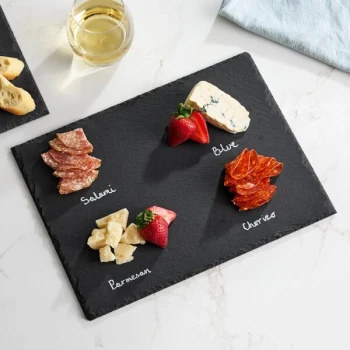 Acopa 13 1/2" x 10" Black Slate Rectangular Tray with Soapstone Chalk - 12/Pack