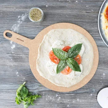 Epicurean 12" Natural Richlite Wood Fiber Round Pizza Board with 5" Handle 429-171201