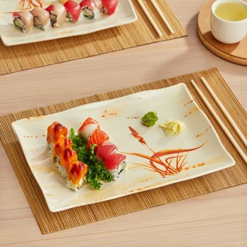 Acopa Brassia 13 7/8" x 9 1/4" Rectangular Melamine Plate - 12/Case