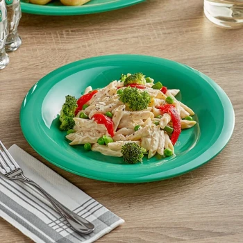 Acopa Foundations 10 5/8" Green Wide Rim Melamine Plate - 12/Pack