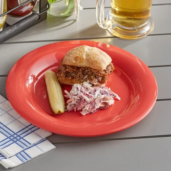 Acopa Foundations 10 5/8" Orange Wide Rim Melamine Plate - 12/Pack