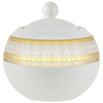 10 Strawberry Street IRIANA-18GLD Iriana 11 oz. Gold Porcelain Sugar Bowl with Lid - 6/Case